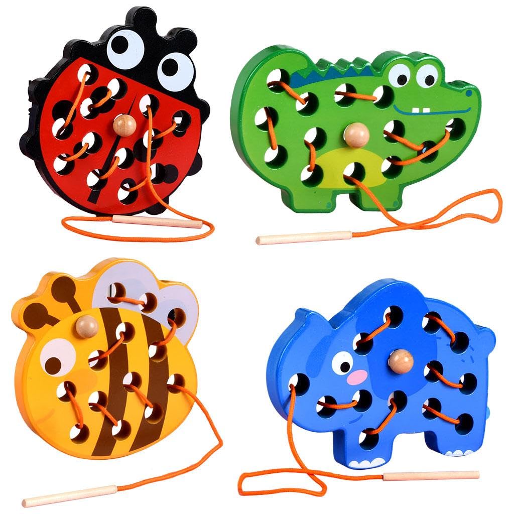 ATORSE Wooden Lacing Threading Toys for Kindergarten Fine Motor Skill Preschoolers Elephant