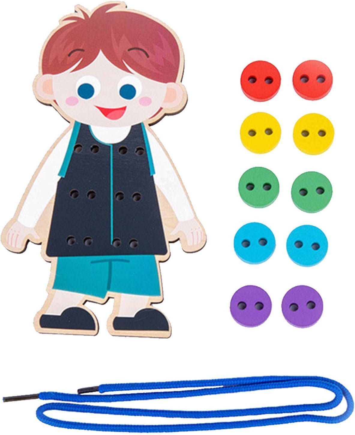 costura botão – Roupas madeira para crianças – Brinquedo Montessori Jogo fio habilidamotora fina para pré-escola desenvolvimento precoce e educação Xuany