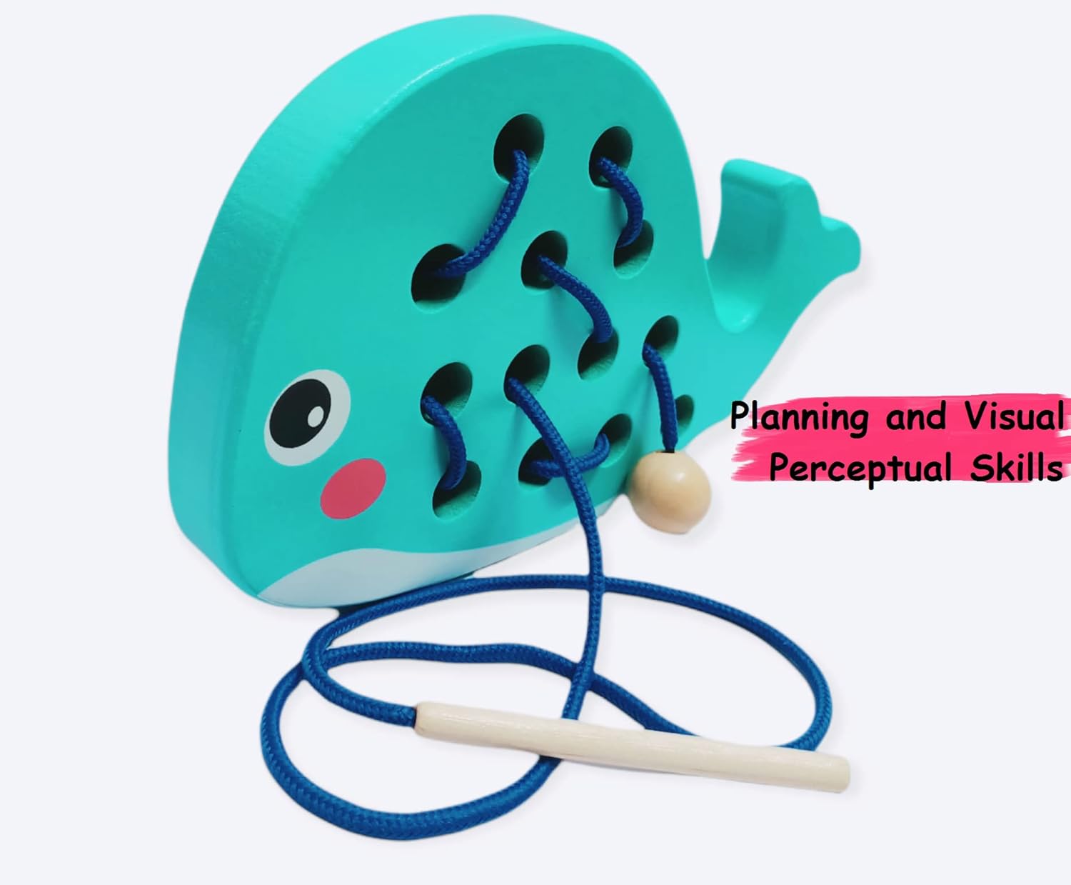 First Generation Wooden Lacing Blue Whale Threading Toys for 2 3 4 5 Years Old Toddlers Baby Kids Boys.