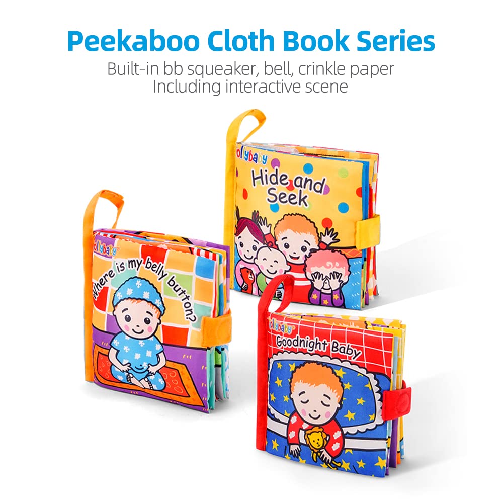Jollybaby Baby Peek-a-boo Cloth Books, Touch & Feel Crinkle Soft Book for Babies, Infants & Toddler Early Development Interactive Stroller Toys(Hide and Seek)