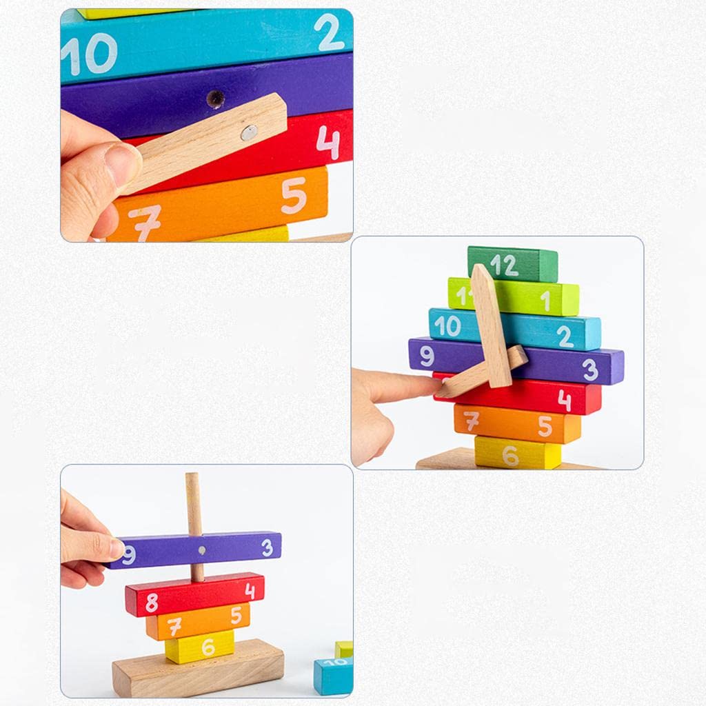 Fidtoy Wooden Clock Construction Puzzle for Kids | Montessori Time Learning Stacking Clock, Number Recognition, Problem-Solving, Hand-Eye Coordination & Travel Toy Age 2-6