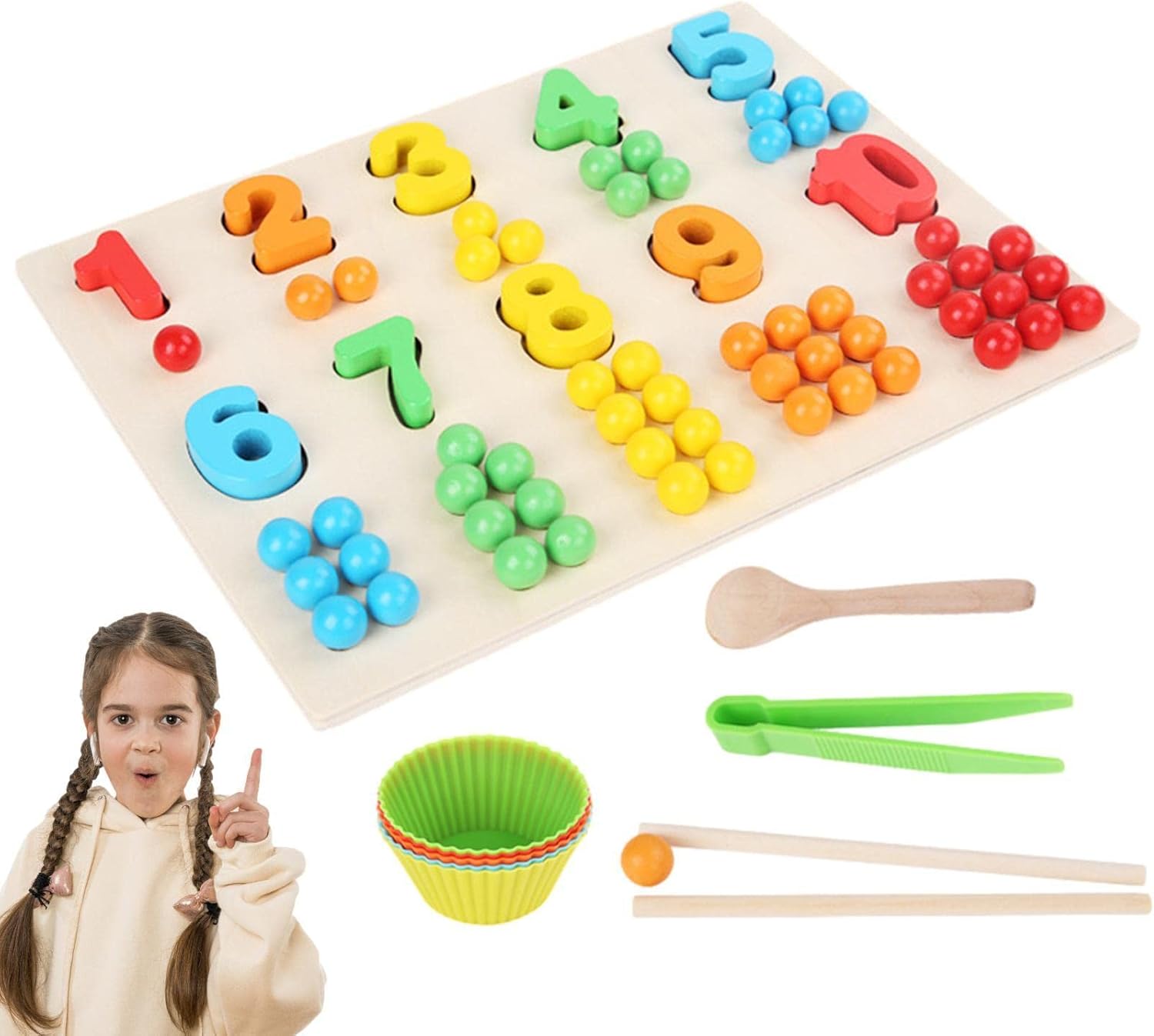 Wooden Board Beads Game - Safe Color Coding Puzzle | Montessori Wooden Toys, Brain Training Clip Beads, Chopsticks Beads Toys, Early Educational Puzzles for Christmas, Birthday Party Gift Generic