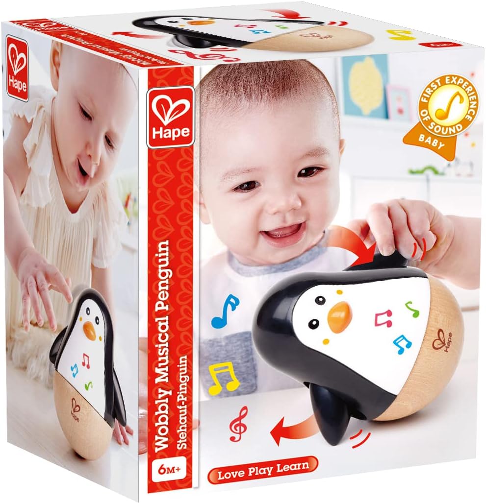 Fidtoy Wooden Penguin Musical Wobble Toy for Babies 6M+