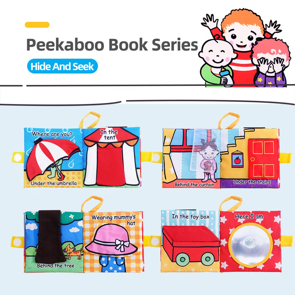 Jollybaby Baby Peek-a-boo Cloth Books, Touch & Feel Crinkle Soft Book for Babies, Infants & Toddler Early Development Interactive Stroller Toys(Hide and Seek)
