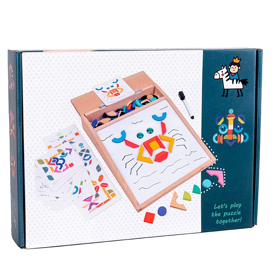 Fidtoy Wooden Magnetic Drawing Puzzle Board for Kids Creative Doodle Cards Fine Motor Toy Age 2-6