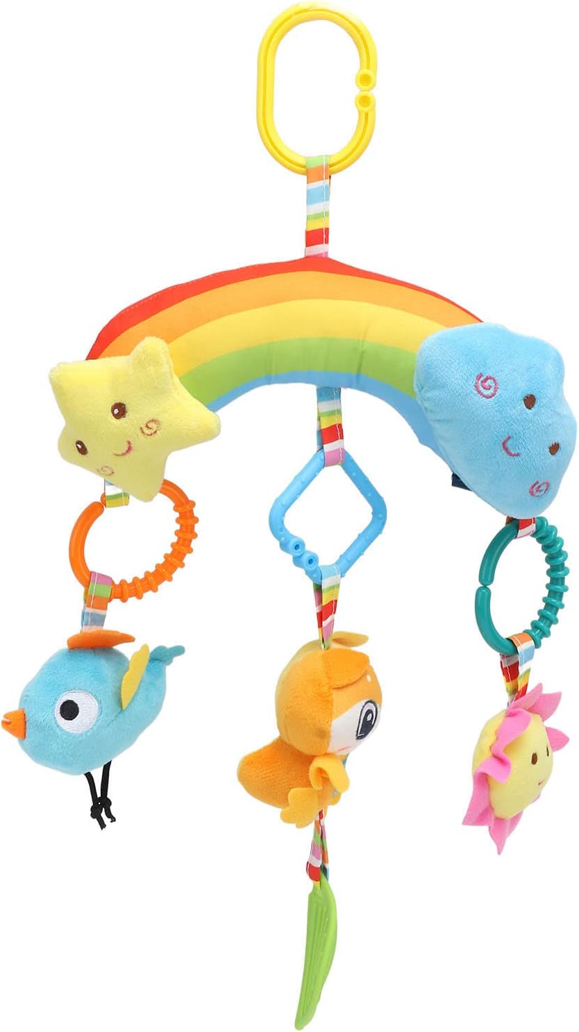 Fidtoy Baby Stroller Hanging Toy Plush Animal Sensory Rattle for Car Seat Crib and Infant Travel Play
