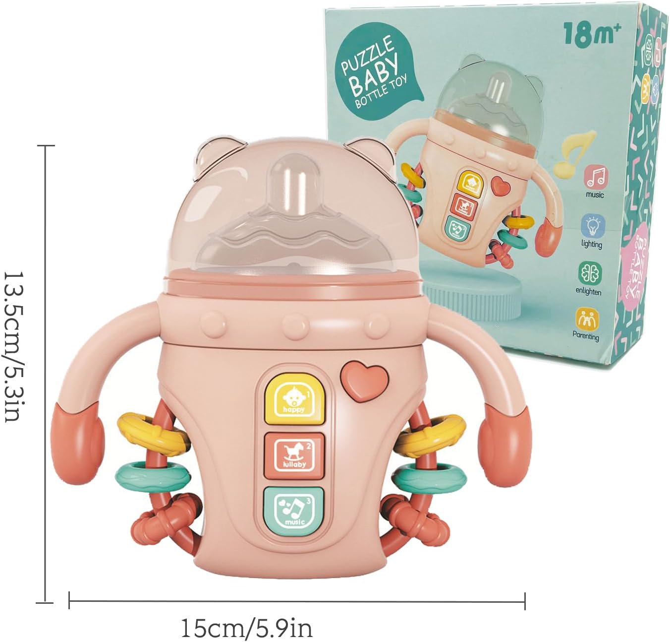 Fidtoy Comfort Bottle Baby Sensory Toy with Lights, Music and Teether | Soothing Learning Toy for Infants 6-24 Months