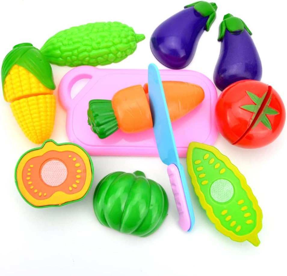 Fidtoy Vegetable Cutting Play Set with Knife Board for Kids | Plastic Pretend Food Cutting Toy, Fruits & Vegetables, Kitchen Role Play, Fine Motor Skills & Imaginative Play Age 2-6