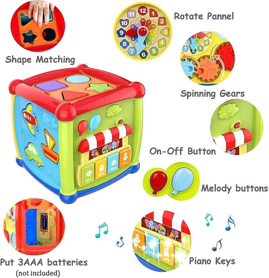 Fidtoy 6 Sided Activity Cube Toy for Toddlers Music Lights Gears Shape Sorting Learning Play