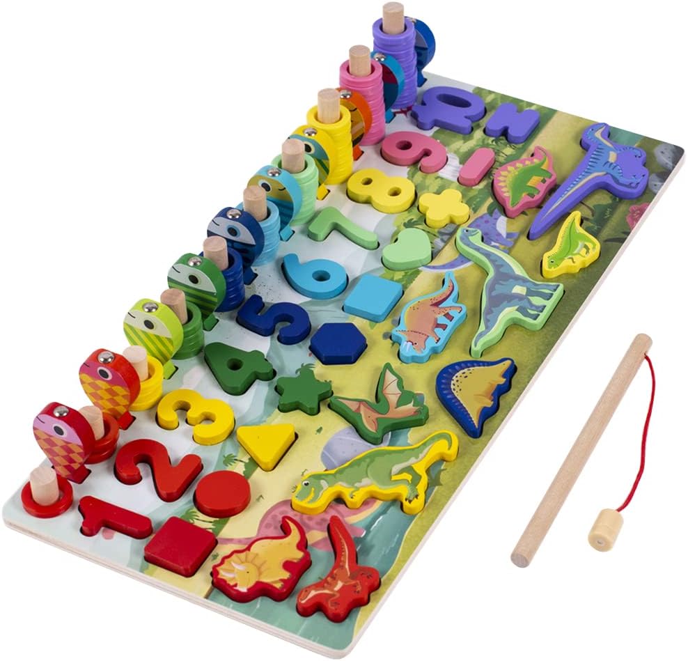 Rompecabezas de madera para niños pequeños, Montessori Juguetes con forma de rompecabezas, clasificación, juego de pesca, juguete educativo, regalo para niños y niñas