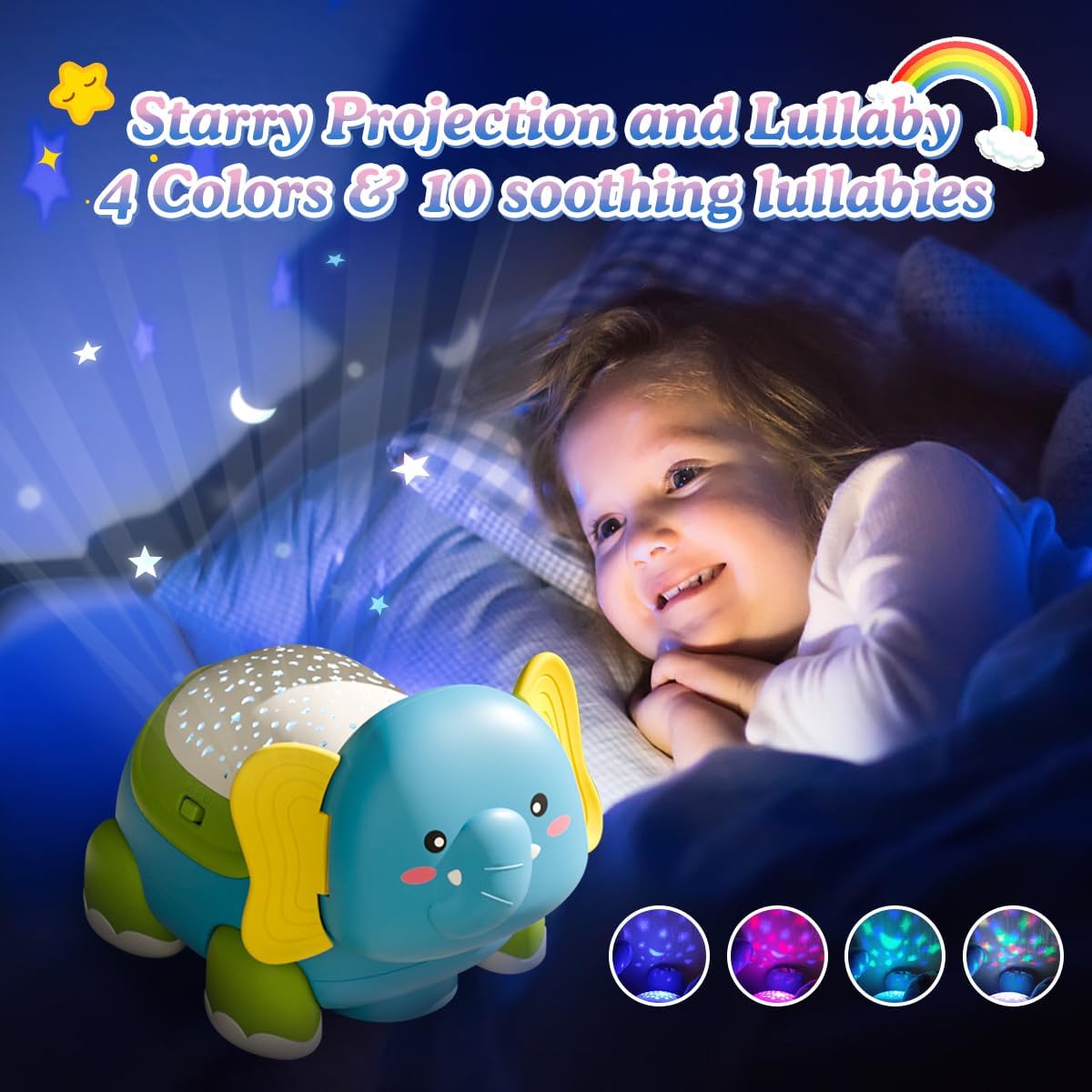 Fidtoy Musical Crawling Elephant Baby Toy with Lights, Lullabies & Star Projector for Toddlers