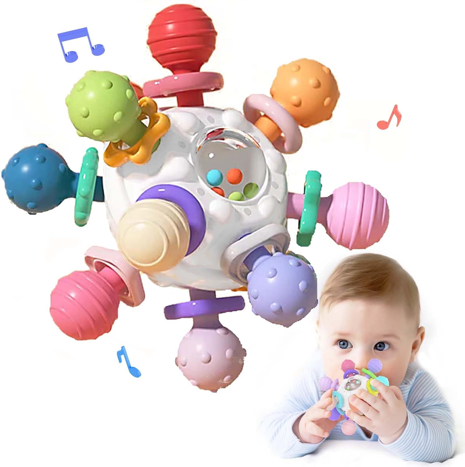Fidtoy Baby Sensory Teething Rattle Toy – Silicone Montessori Sensory Toy for Infants 0–12 Months