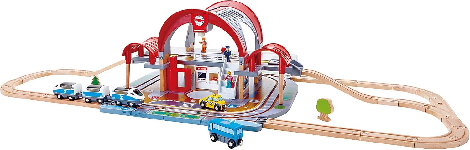 Estación de tren de juguete de madera Fidtoy con vías de tren