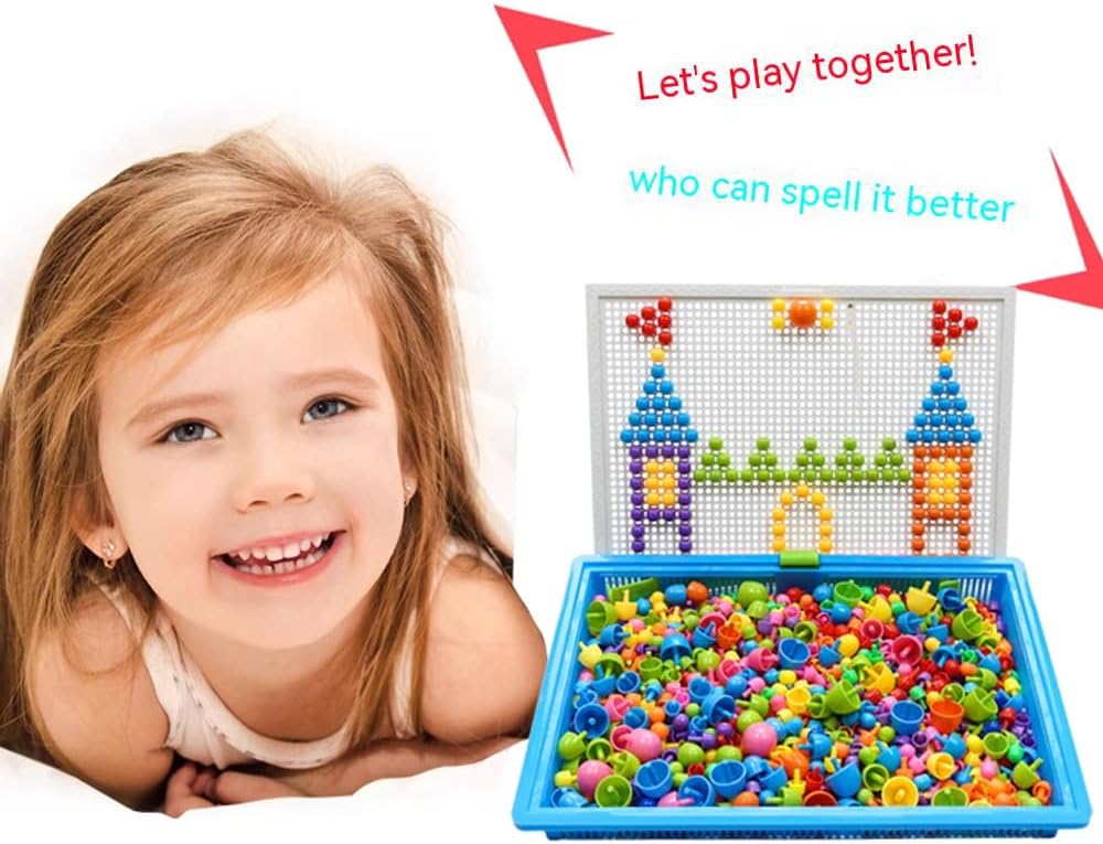 Fidtoy Montessori Mosaic Pegboard Puzzle 300 Piece Mushroom Peg Creative Learning Toy for Kids