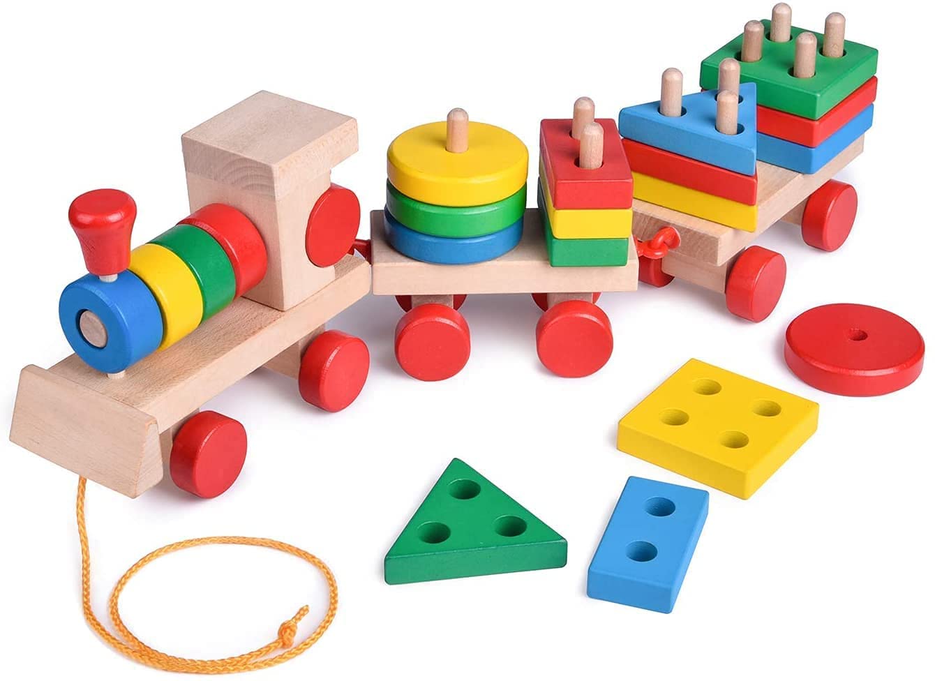 Fidtoy Wooden Stacking Train Toy for Toddlers Learning Play