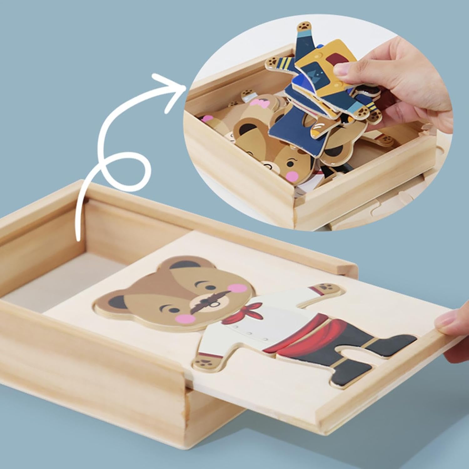 Bear Family Dress Up Puzzle,Wooden Bear Family Costume, Clothes Changing Game, Sorting and Matching Puzzle, Wooden Funny Change Clothes Set for