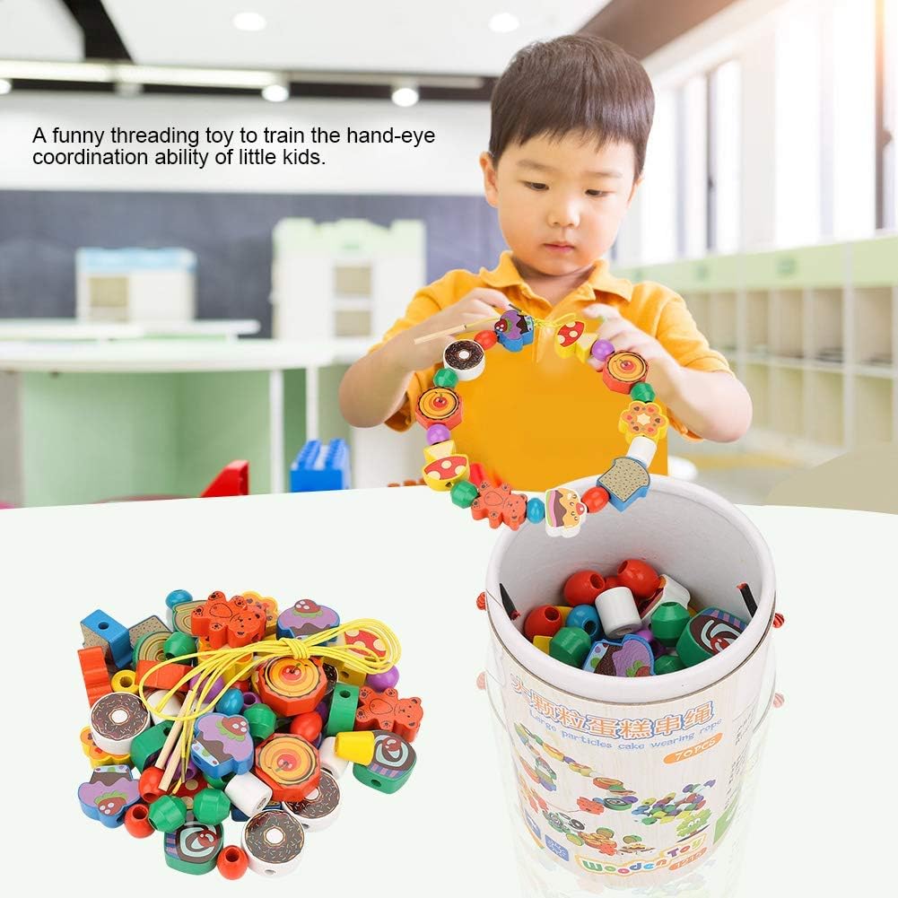 Zerodis Wooden Beads Toy, Wooden Thread Beads Lacing Beads Strings Beads Set Montessori Toys for Toddlers Preschool Children