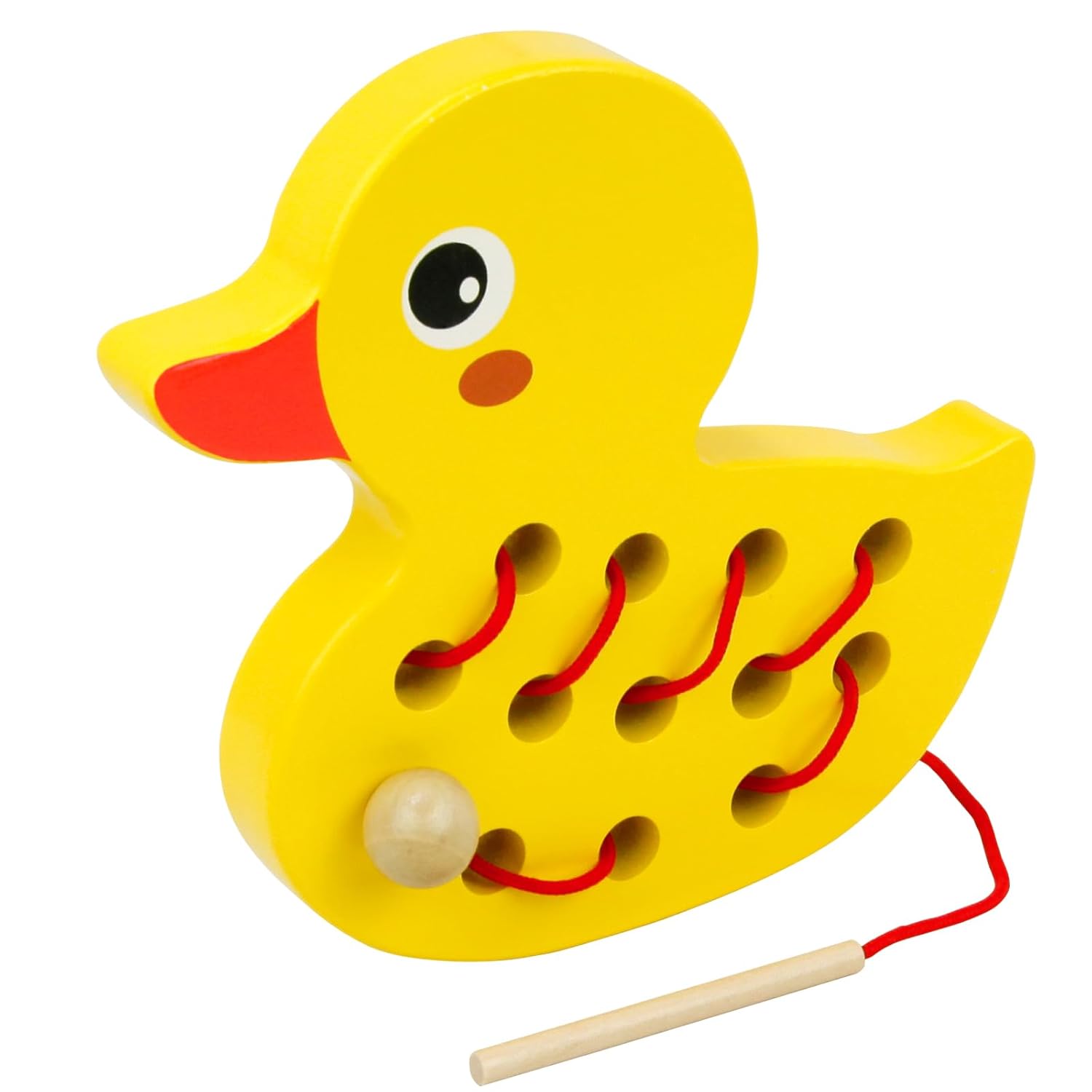 Sealive Wooden Lacing Toys for Toddlers - Fun and Educational Threading Set | Develop Fine Motor Skills | Durable Montessori Toy for Travel (Duck)