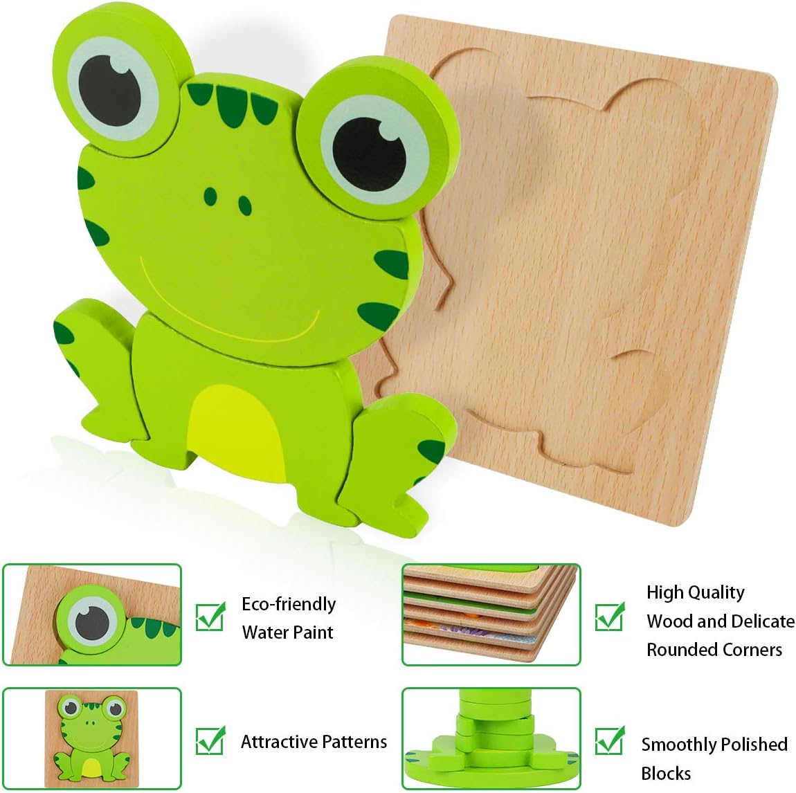 Fidtoy Diverse Wooden 3D Puzzle – Animal Wooden Puzzle for Toddlers, Shape Matching, Fine Motor Skills, Early Learning Toy