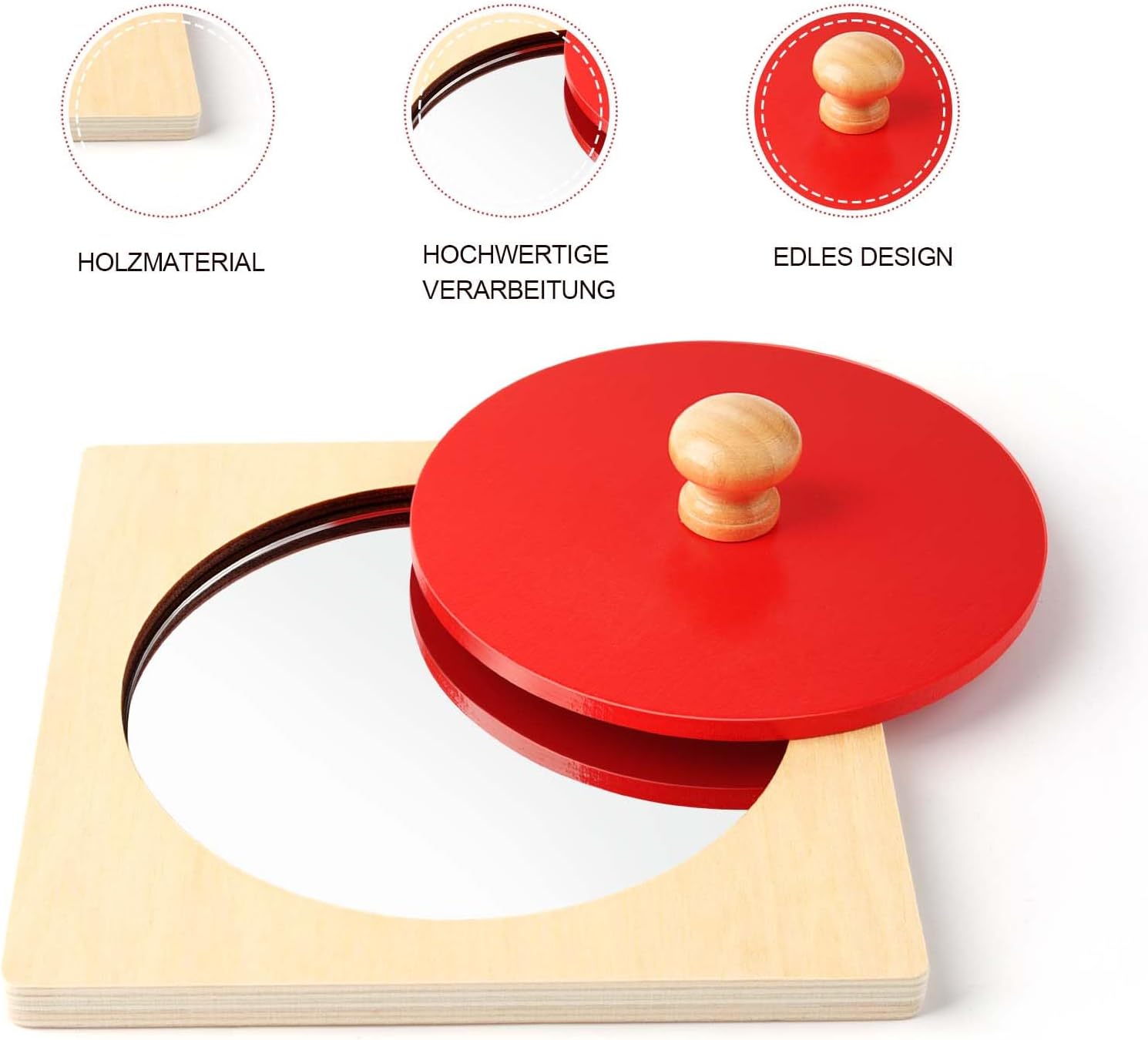 Baby Mirror Montessori Toy, Visual Mirror for Children, Mirror Baby Prone Position, Mirror Peekaboo Button Puzzle, Mirror Simple Child Safe for Babies 6-36 Months