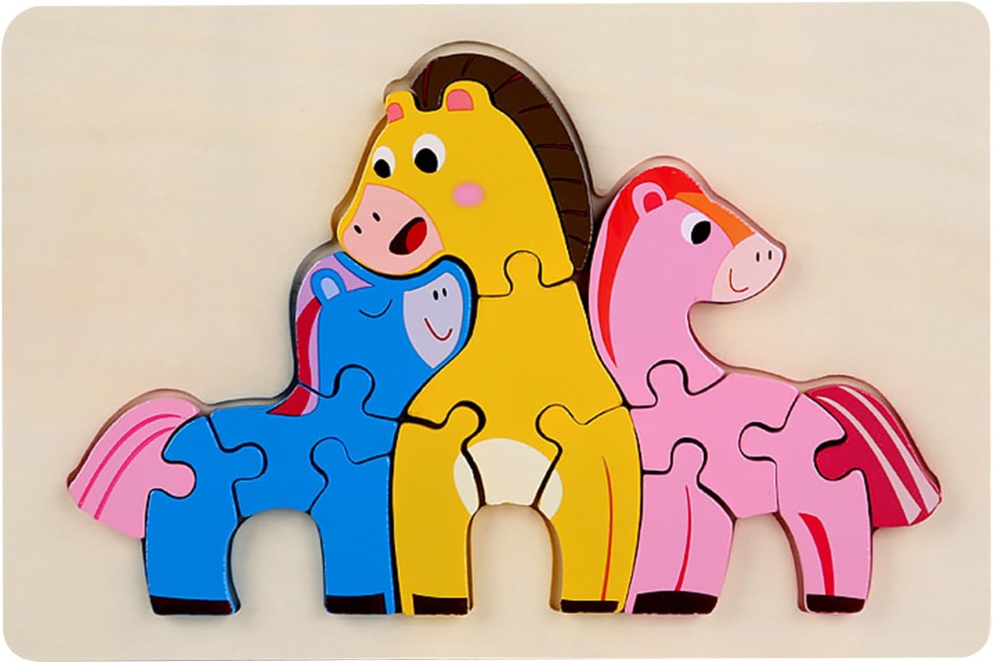 Fidtoy Wooden Animal 3D Puzzle for Toddlers, Cartoon Bear Matching Puzzle Board, Fine Motor Skills and Animal Recognition Learning Toy