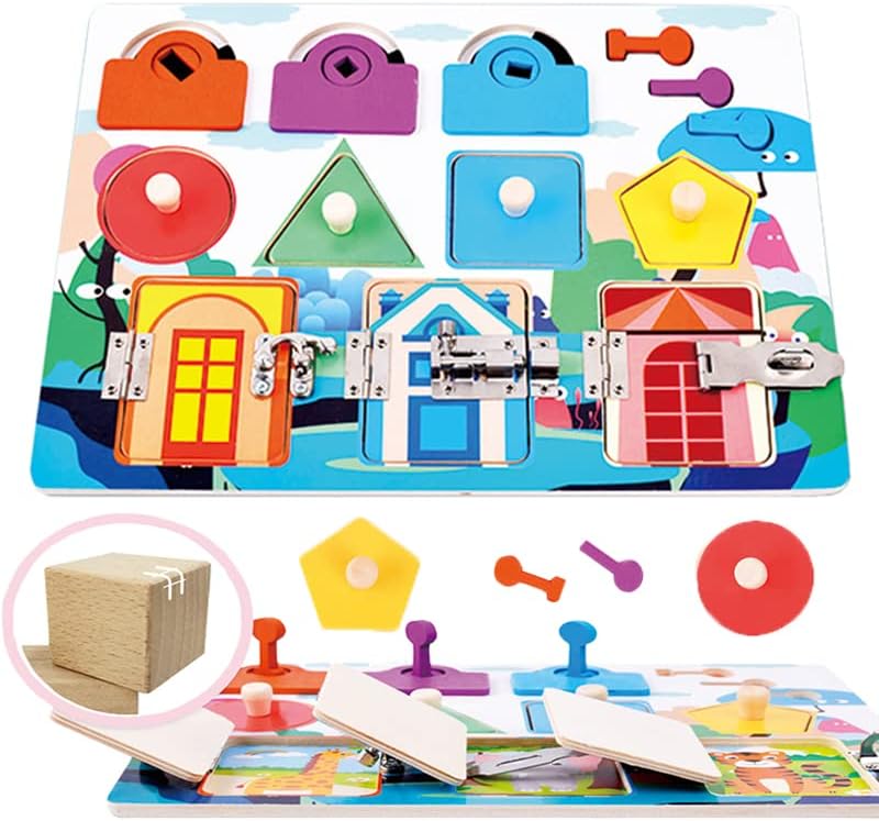 Dear Mia Little Liz | Montessori Busy Board Tablero de Puertas con Cerradura Figura | Estimulación temprana | Entrenar Motricidad Fina | Coordinación Ojo-Mano | Niños Infantil