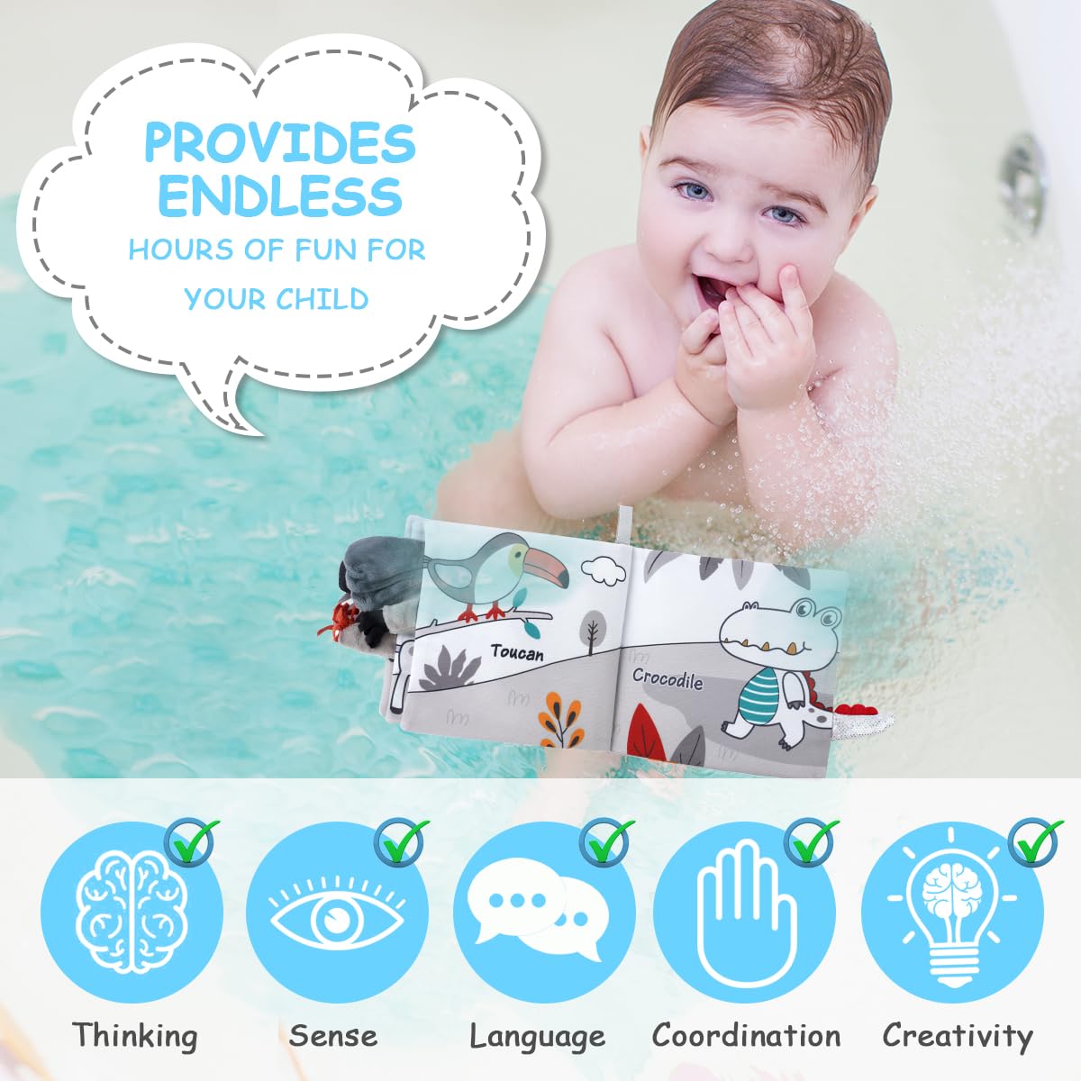 Fidtoy Montessori Sensory Cloth Book for Babies – Soft Interactive Crinkle Fabric Book for Newborns 0-12 Months