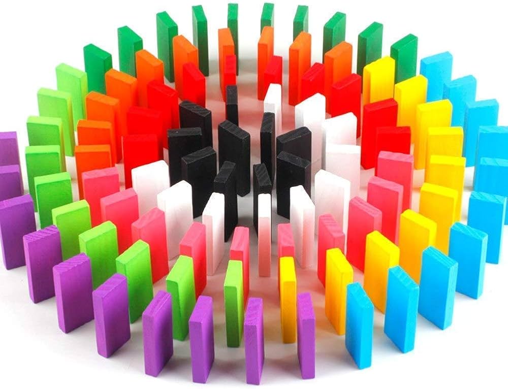 Fidtoy Wooden Domino Blocks Set Colorful Learning Game