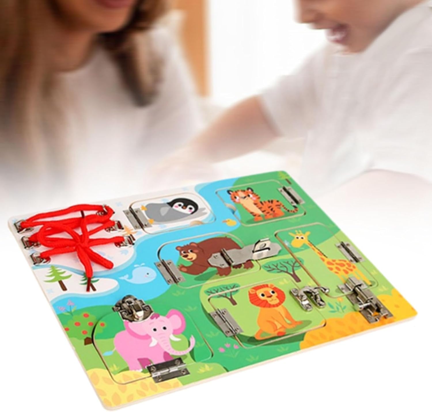 Wooden Latch Board for Skill Development and Learning Activities for Kids, Animal