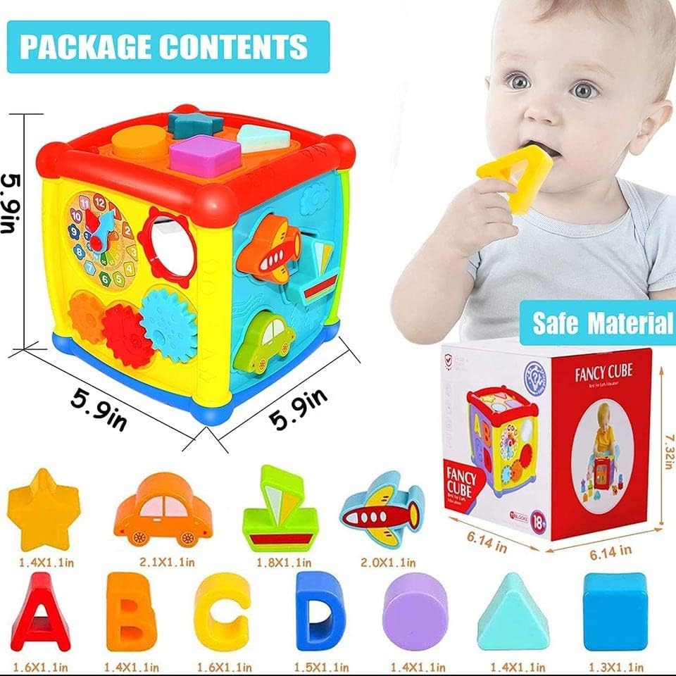 Fidtoy 6 Sided Activity Cube Toy for Toddlers Music Lights Gears Shape Sorting Learning Play