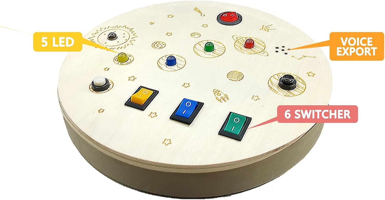 RGWOW More Than 3 Years Old Toddler Toys Busy Board Montessori Toys .Sensory Toys for Toddlers, Wooden Toys Travel Toys with Light Up LED Buttons and Sound, Learning Toys (Color Round)
