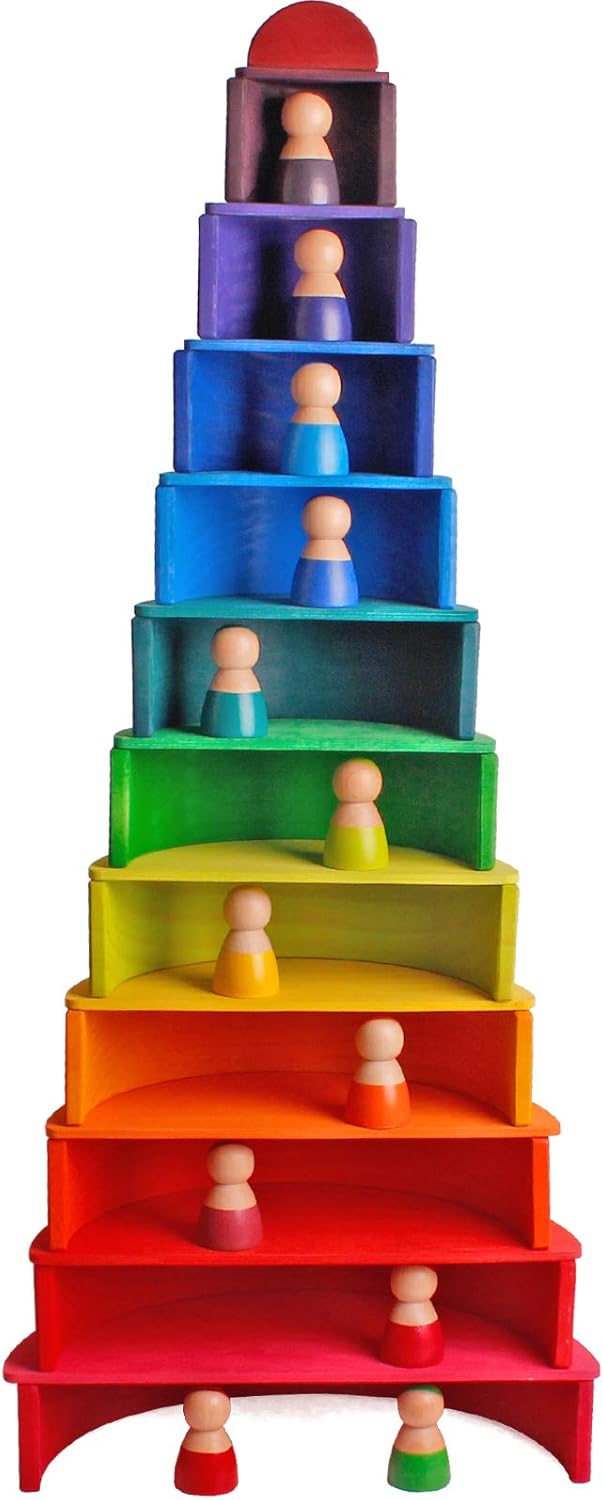 Fidtoy Juguete de construcción de madera semicircular arcoíris para niños de 3+ años