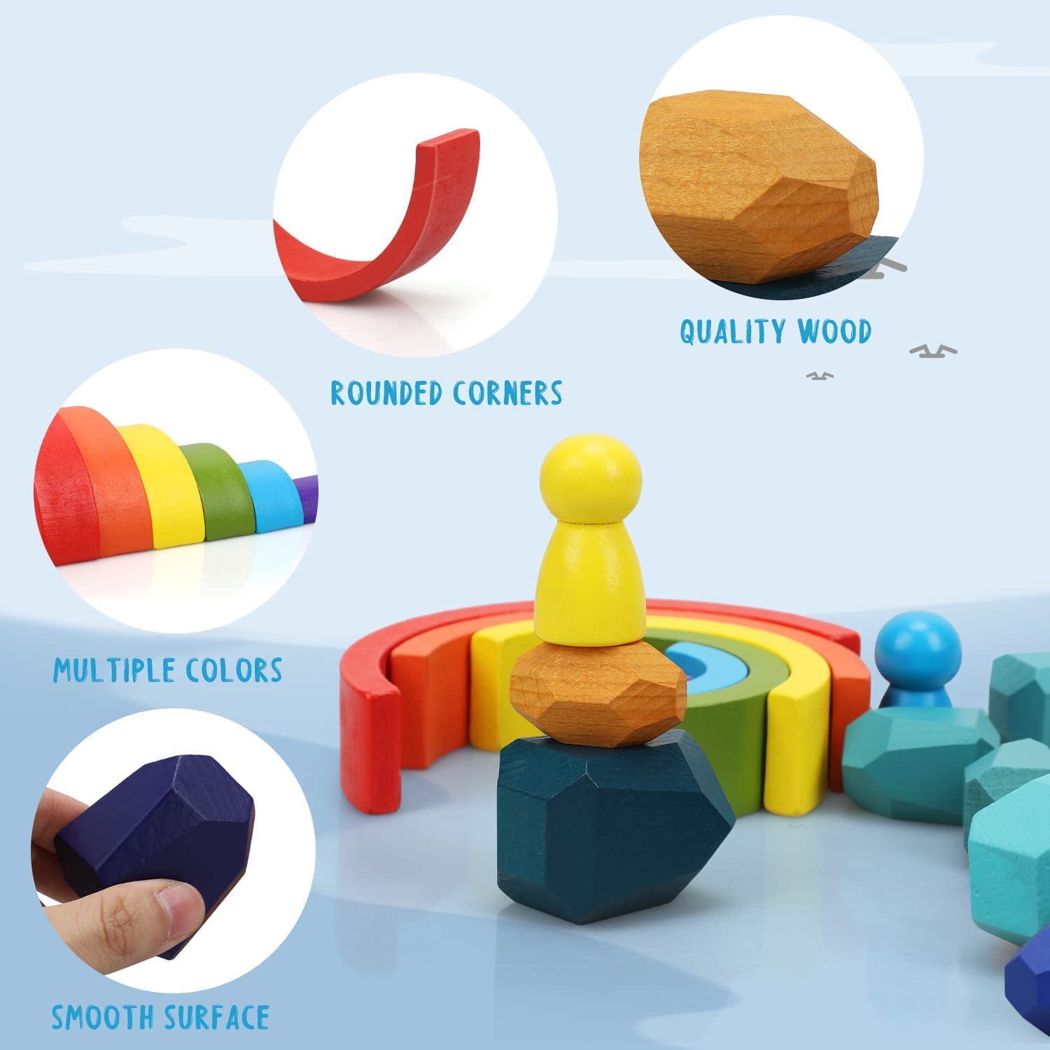 Fidtoy Juego de juguetes de madera apilables con arcoíris para bebés y niños pequeños