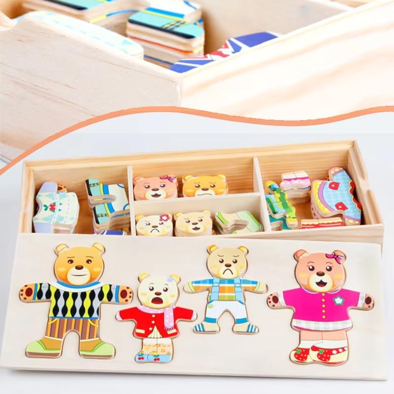 Fidtoy Wooden Magnetic Bear Puzzle Game for Kids 24 Pattern Sets Tabletop Montessori Toy Age 3+