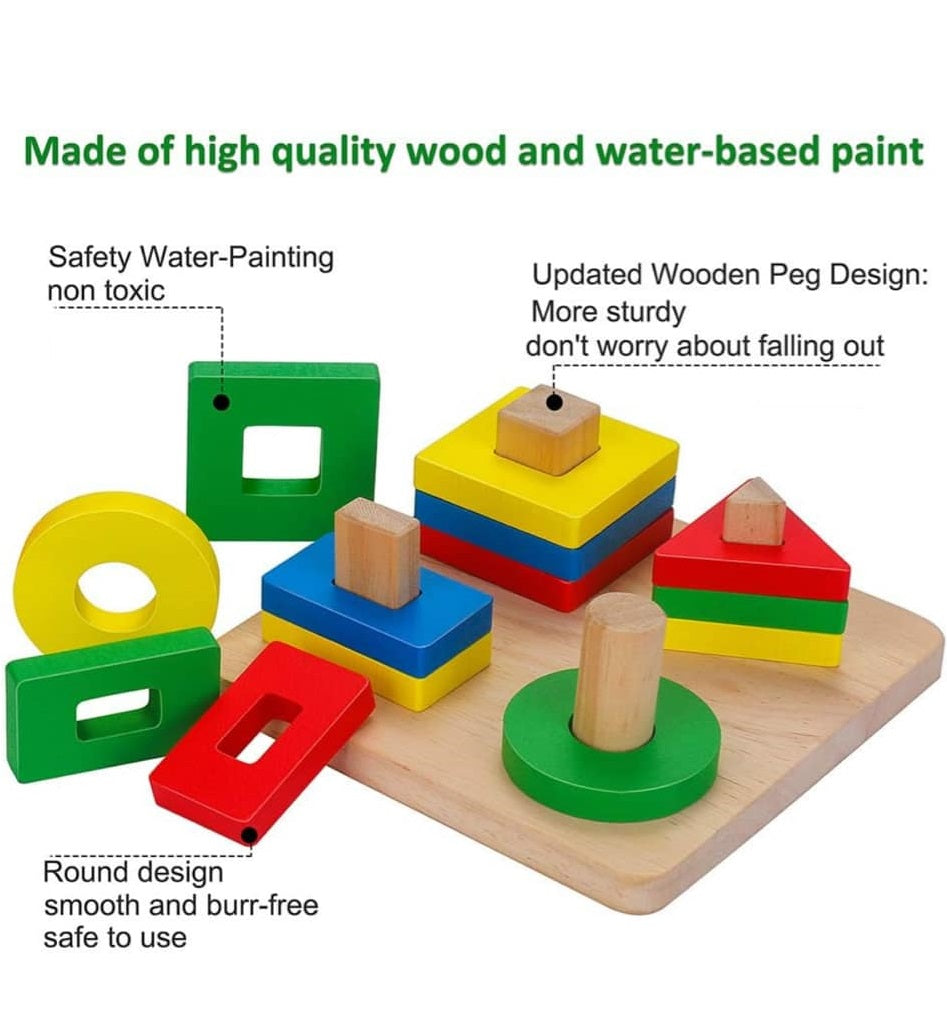 Wooden Basic Geometric Shape Stacker Sorting Board B