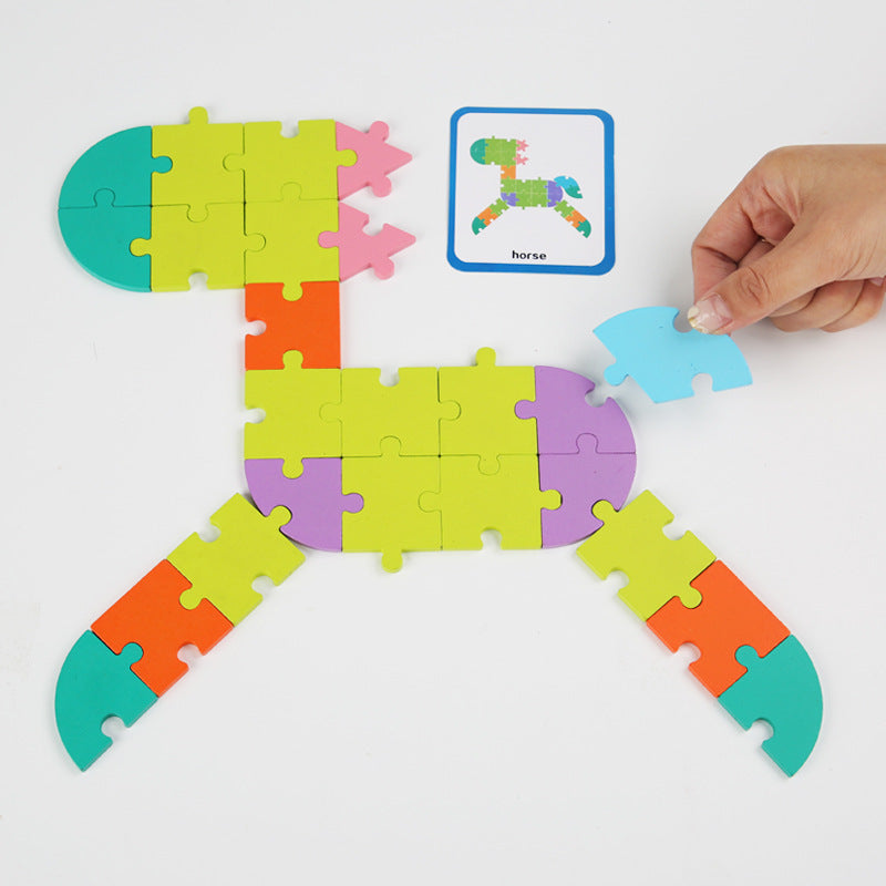 Fidtoy 65-Piece Wooden 3D Puzzle – Montessori Logical Thinking Toy for Kids Ages 4-6