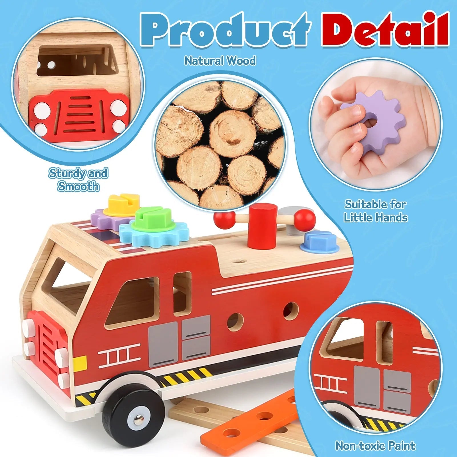 4-in-1 Fire Truck Tool Box & 47PCS Tool Set (Ages 3+)