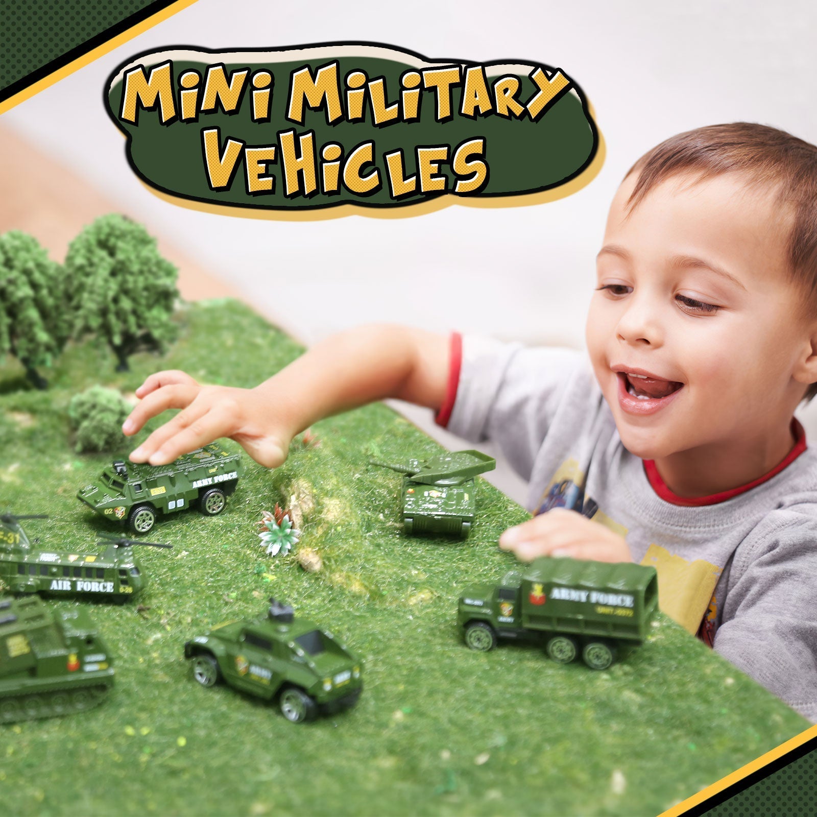 Juego de 6 vehículos militares de juguete de metal fundido a presión, con minimodelos de tanques, camiones del ejército y helicópteros para niños
