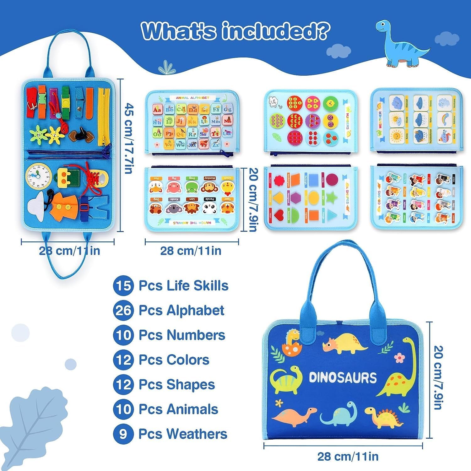 Busy Dinosaur Learning Sensory Fine Motor Book 5 Double Sided Pages - 086