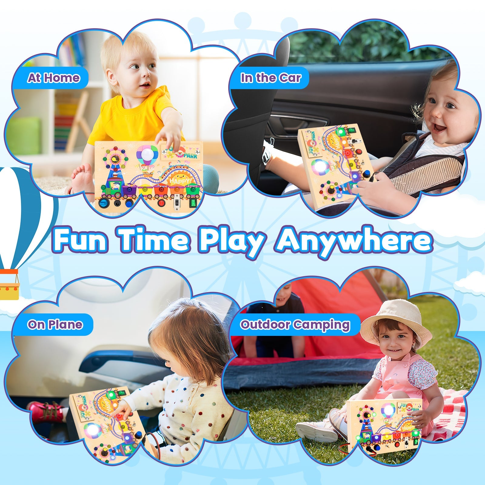 Montessori Wooden Busy Board -Light-Up Sensory Activity Toy for Toddlers, Fine Motor Skills Learning Toy for Ages 1-4, Travel-Friendly Fidget Board for Boys & Girls