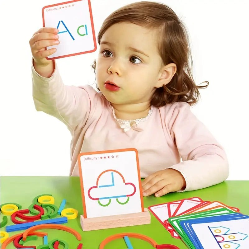 Wooden Sticks and Rings Pattern Matching Puzzle Cards - D41