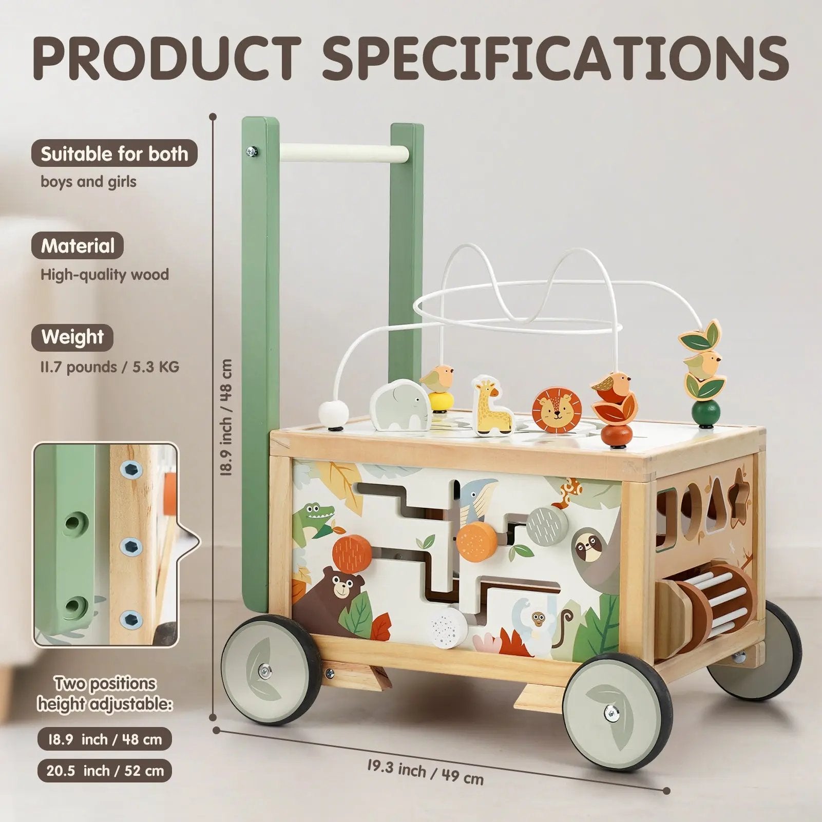 Fidtoy Adjustable Push Walker with Interactive Activity Cube