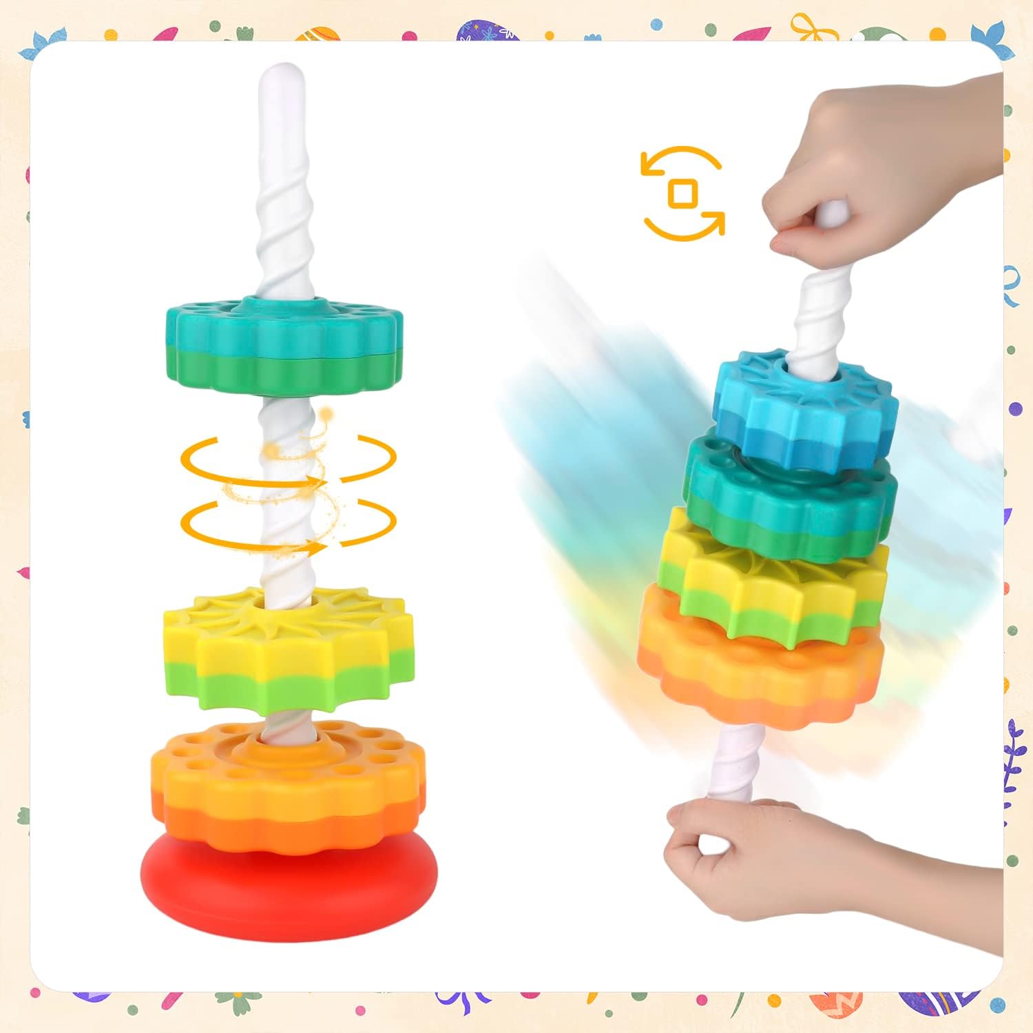 Sensory Spin Gears Stacking Five Rings Rainbow Tower - 403