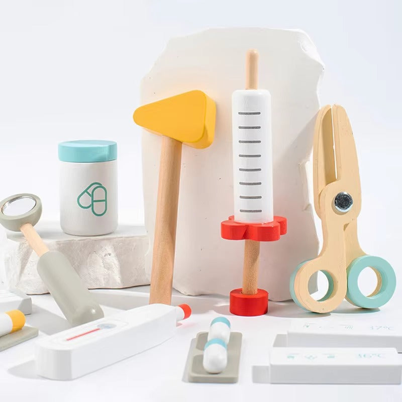 Kit de docteur en bois Montessori pour tout-petits – Jouet médical pour jeu d'imitation