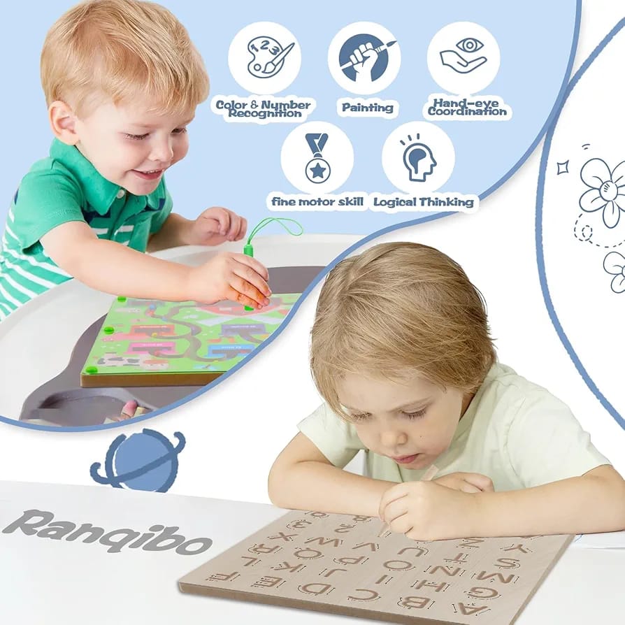 2in1 Color Magnet Maze Bead Ball and Alphanumeric Tracing Board