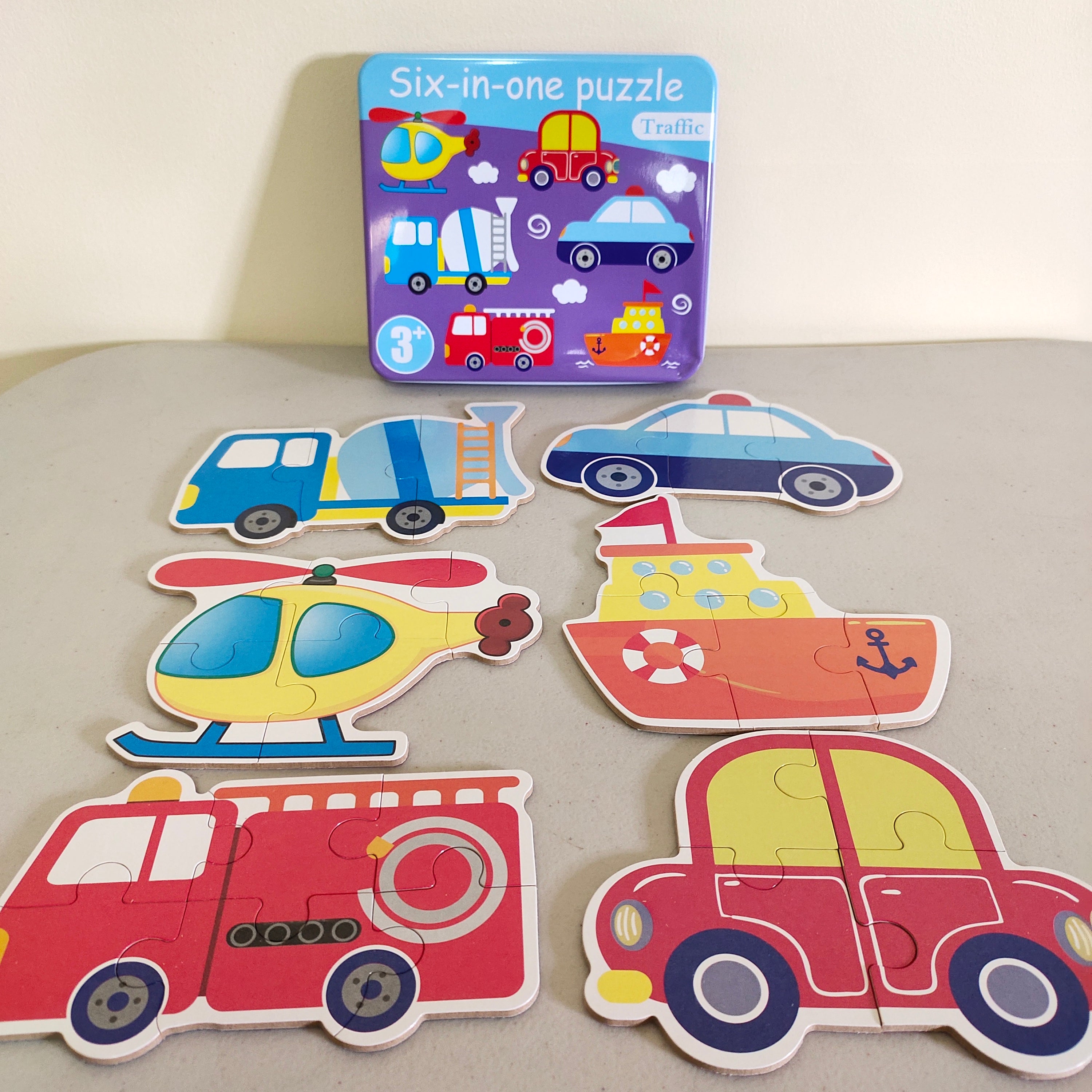 Rompecabezas 6 en 1 con caja metálica de transporte con números - 523