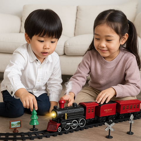 Battery-Powered Train with Smoke Effect, Light & Sound – Jackie’s Kids Track Set