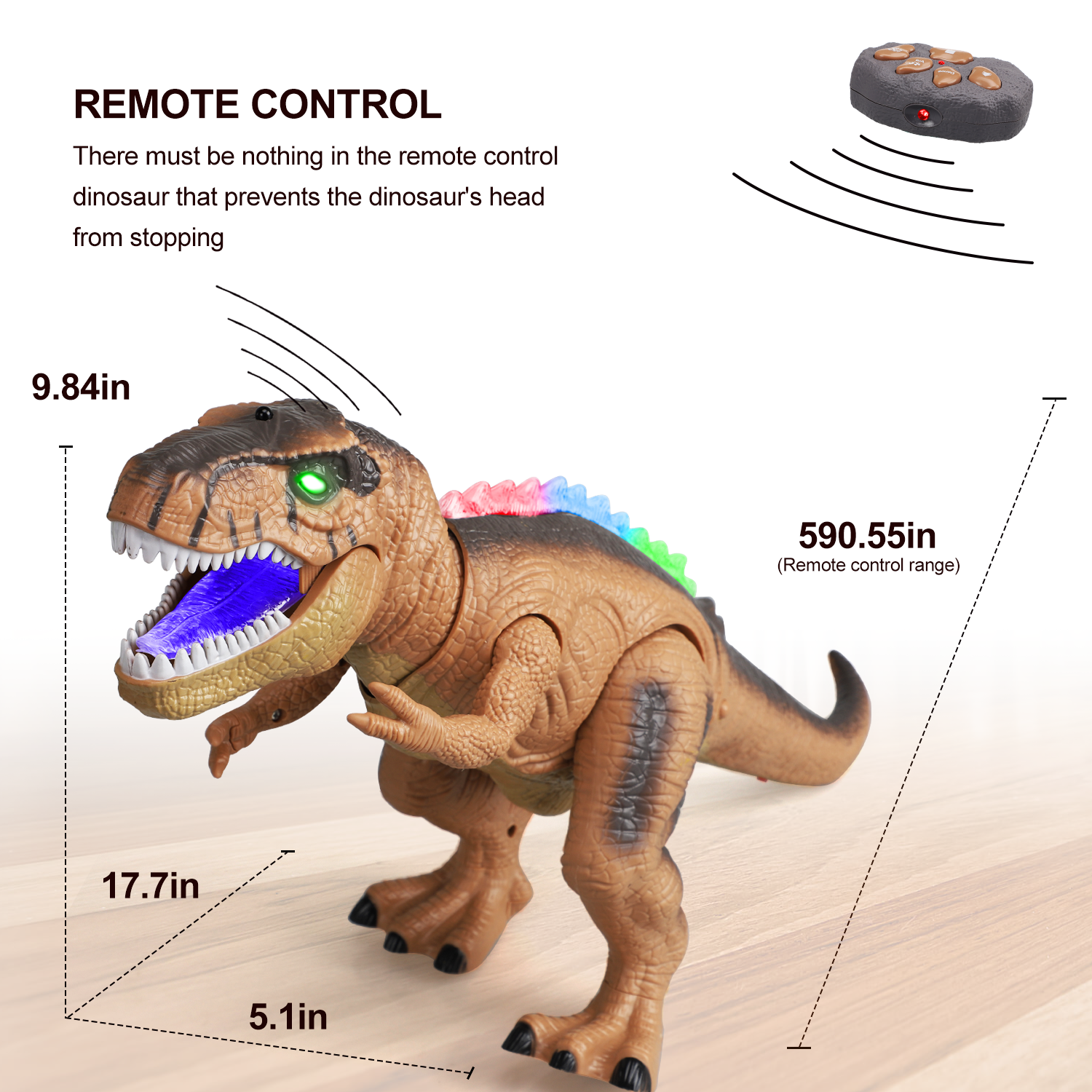 Fidtoy Remote Control LED Dinosaur Toy for Kids with Roar