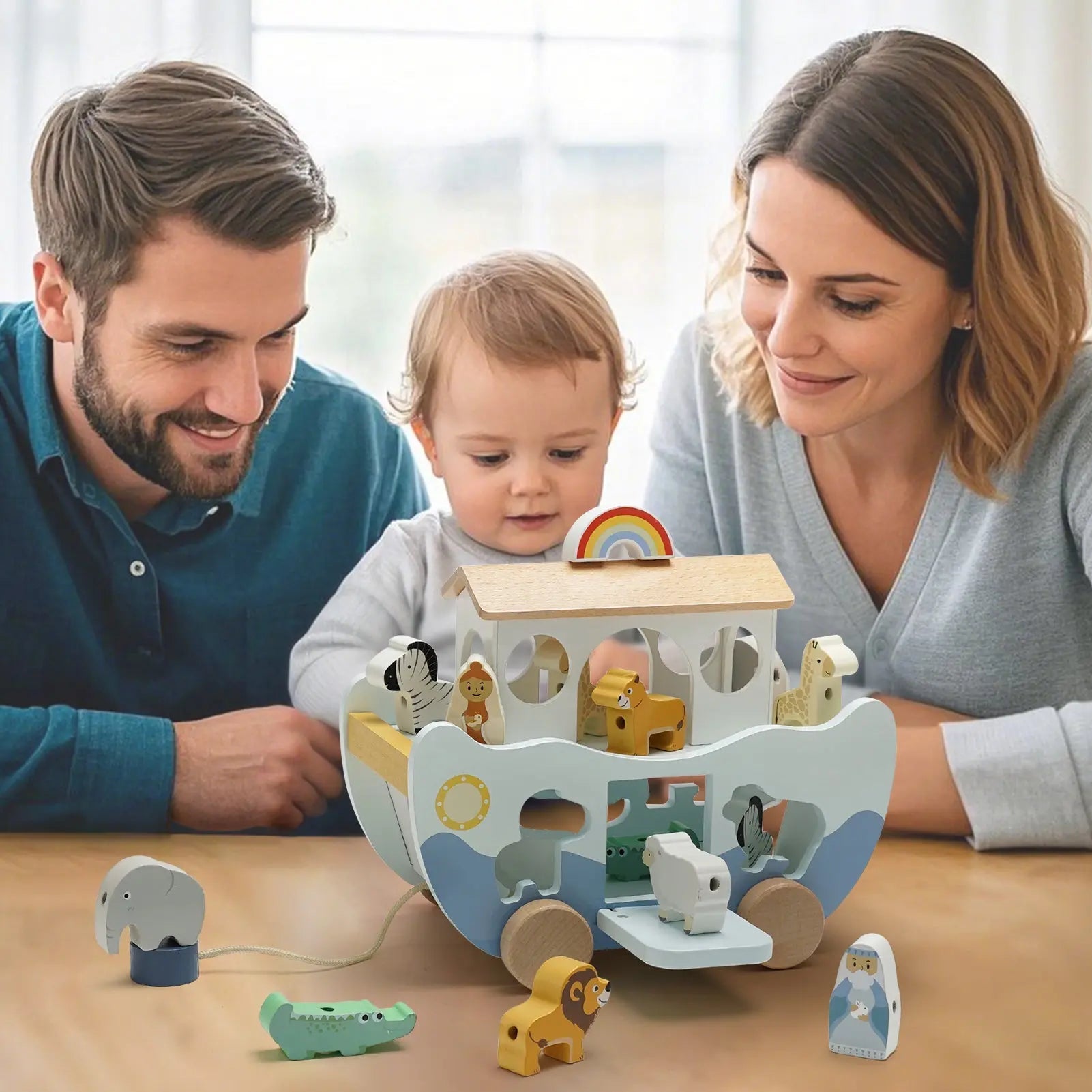 Wooden Noah's Ark Toy | Montessori Faith-Based Play Set for Toddlers