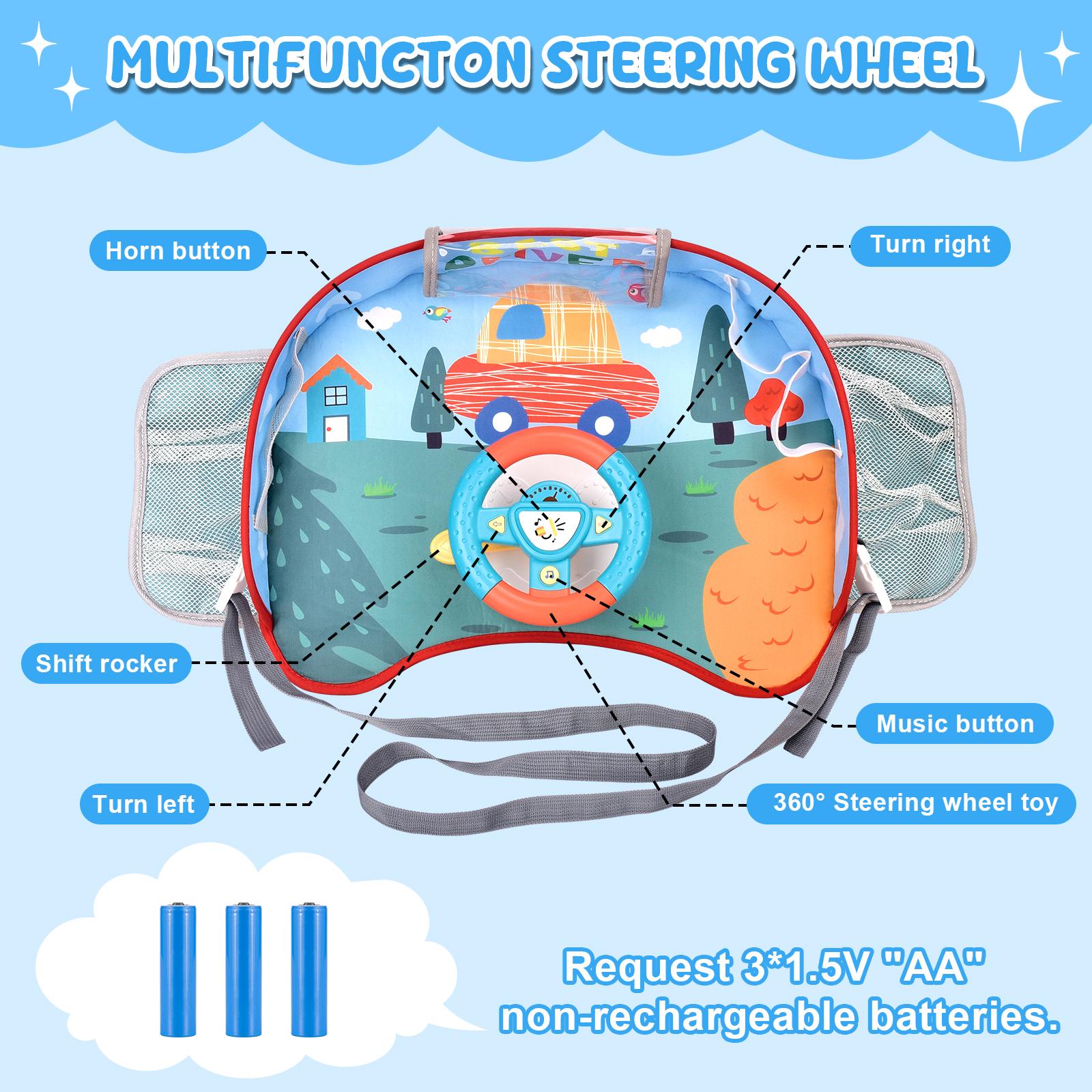 Kids Steering Wheel Toy with Lights and Music Interactive Driving Simulation Playset for Toddlers, Travel Entertainment with Horn and Gear Shift Fun Gift for Boys Girls